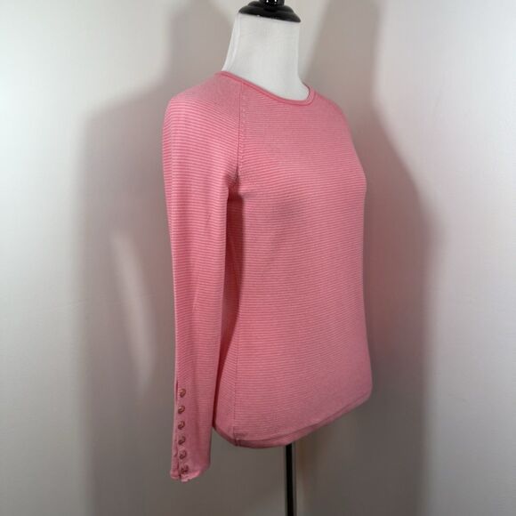 J.McLaughlin Janie Sweater Top XS Coral Cotton Blend Button Cuff Women's Preppy - Picture 2 of 11